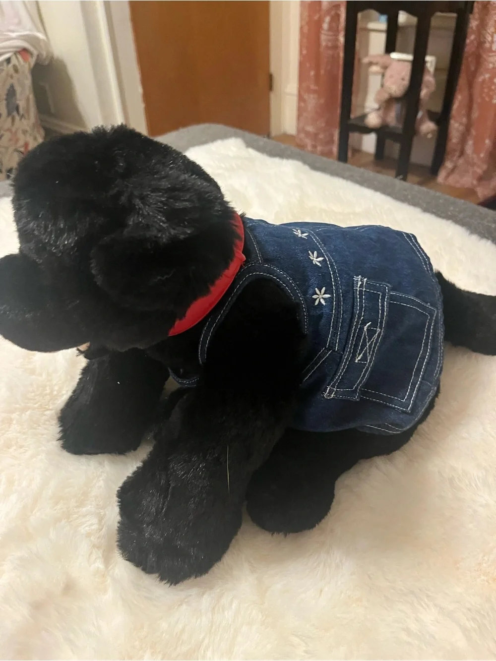 Build-A-Bear Black Labrador Retriever Plush Dog w/ Denim Dress Collar & Name Tag